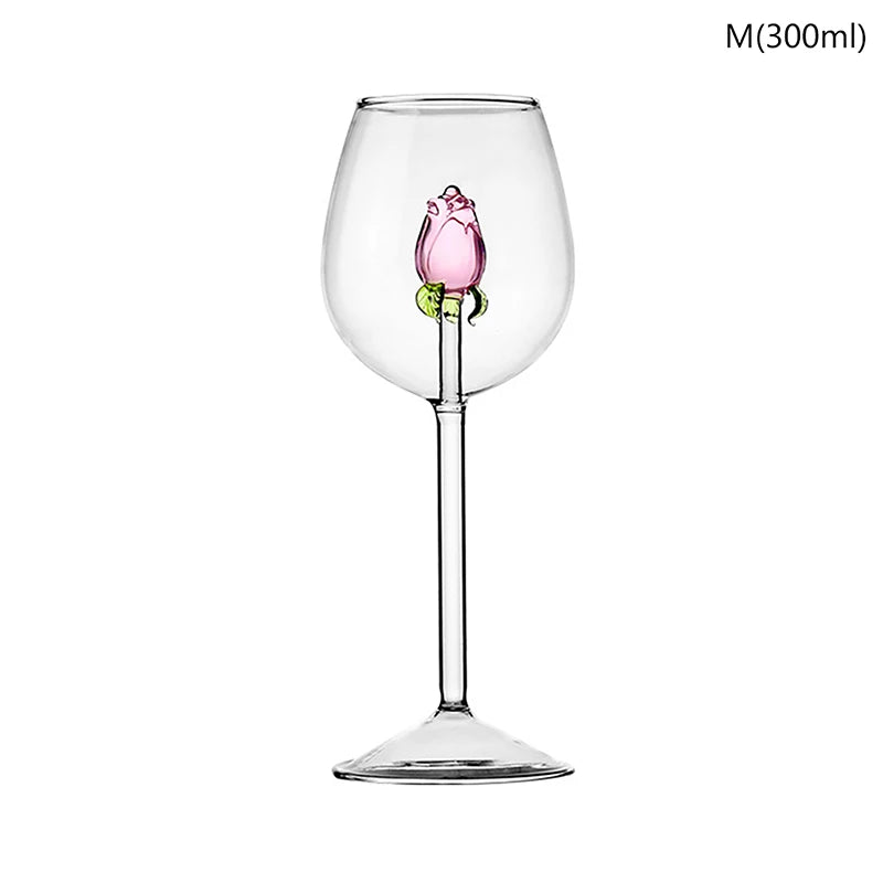 Criativo 3d rosa vidro rosa embutido vermelho branco copos de vinho copo drinkware cálice flauta champanhe doméstico adorável presente dos namorados