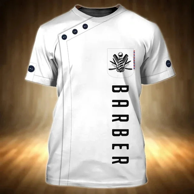 Camiseta para barbeiro masculina, camiseta casual com estampa 3D, personalidade hip hop, gola redonda, manga curta, moda verão