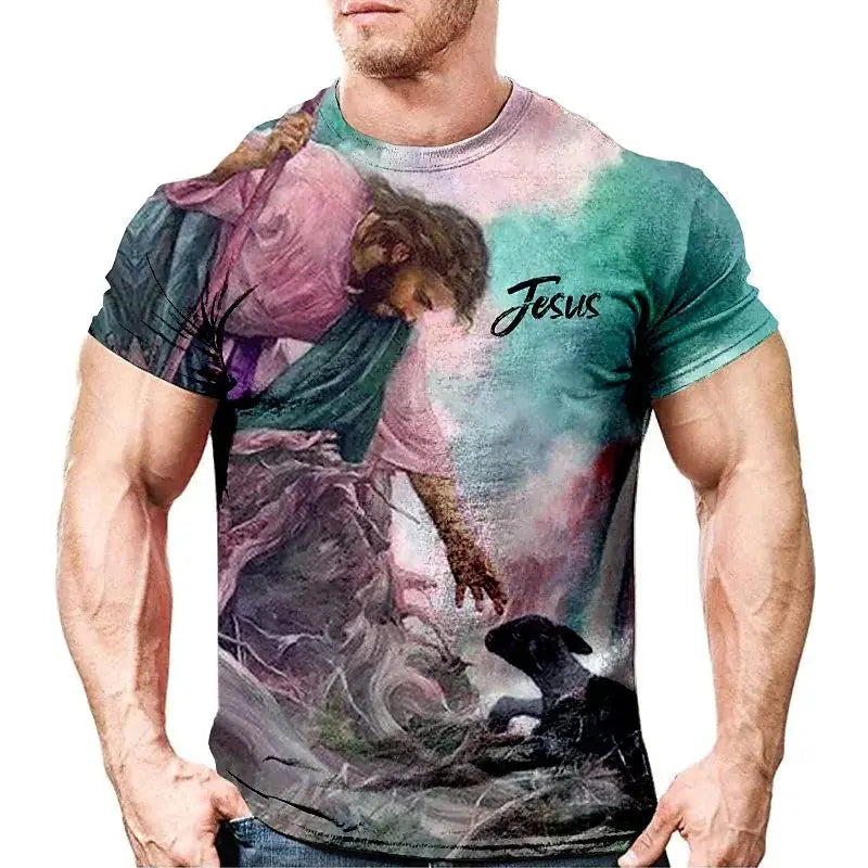 Estilo e Fé: Camiseta Retro 3D com Estampa de Jesus