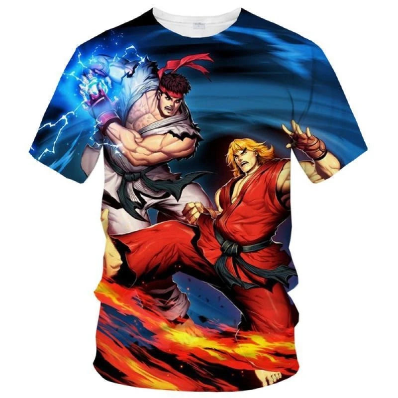 Camiseta Street Fighter masculina e feminina, fina em 3D, blusa infantil, tamanho grande, casual, nova, moda de verão, venda quente, 100-6XL, 2023