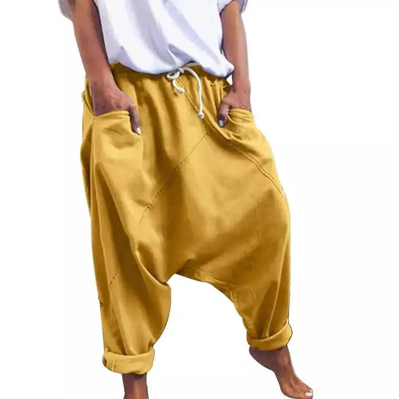 Calças de virilha de harém casuais femininas, calças de harém de moda com cordões, calças femininas, hip-hop de grandes dimensões streetwear mulher