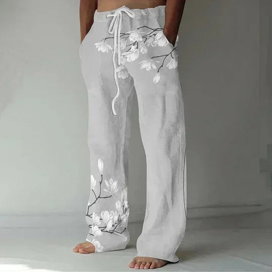 Calça havaiana floral masculina, imagem digital, casual de luxo social fashion, elegante roupa retrô
