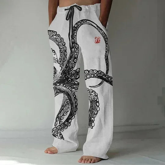 Calça havaiana floral masculina, imagem digital, casual de luxo social fashion, elegante roupa retrô