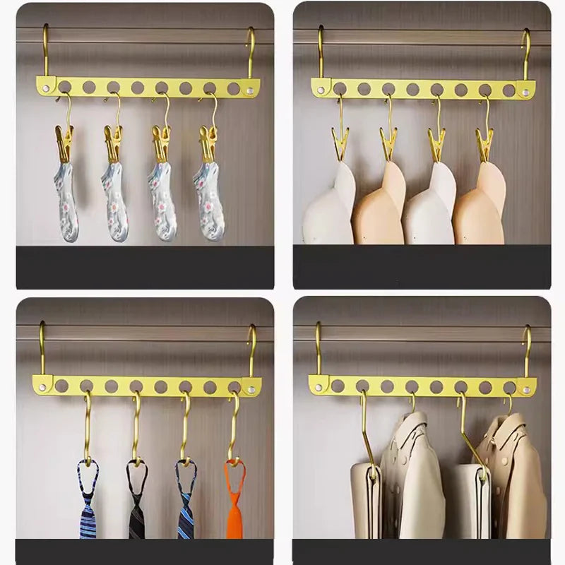 Rack de armazenamento com 8 buracos para cabide de roupas, liga de alumínio, ganchos mágicos rotativos, organizador, guarda-roupa, economizador de espaço