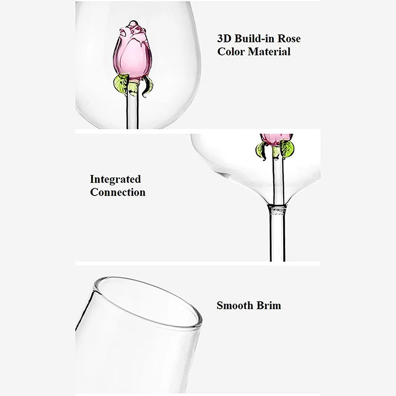Criativo 3d rosa vidro rosa embutido vermelho branco copos de vinho copo drinkware cálice flauta champanhe doméstico adorável presente dos namorados