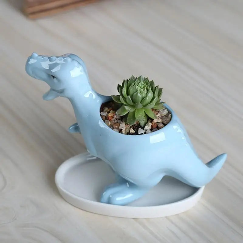 94pf Dinosaur Planter Pot para W/ Drenagem Bandeja Cacto Cactus Flor Contai