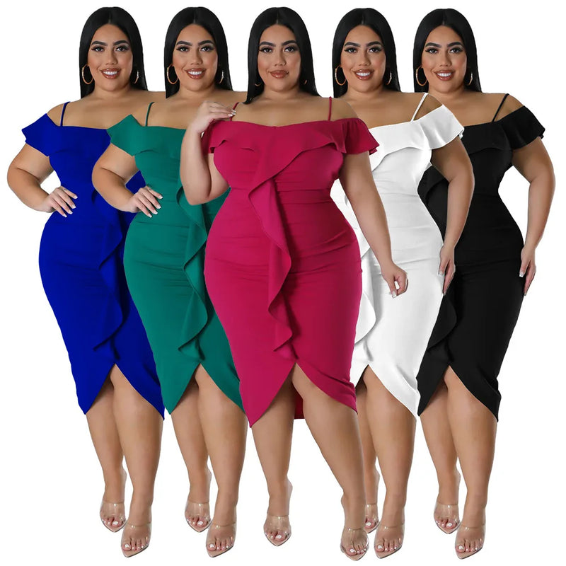 Vestido Bodycon com gola redonda de verão feminino, Tamanhos grandes, vestido espaguete, Casual, Manga curta, Festa, Feriados, 2023