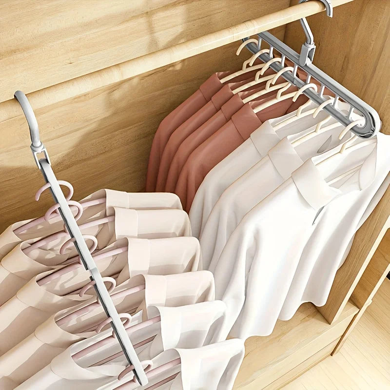 Plastic Foldable Space Saving Cabides, organizador de roupas, cabides resistentes para armário de quarto Wardrobe Home and dor, 9 buracos, 3pcs