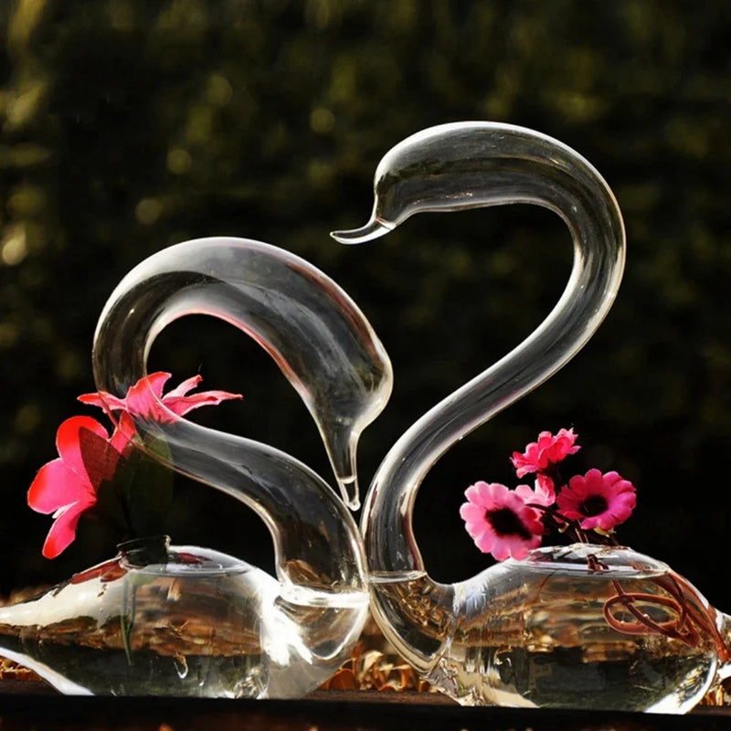 Vaso de flores hidropônico em forma de cisne, vidro transparente, decoração de casa, presentes de feriado, casamento