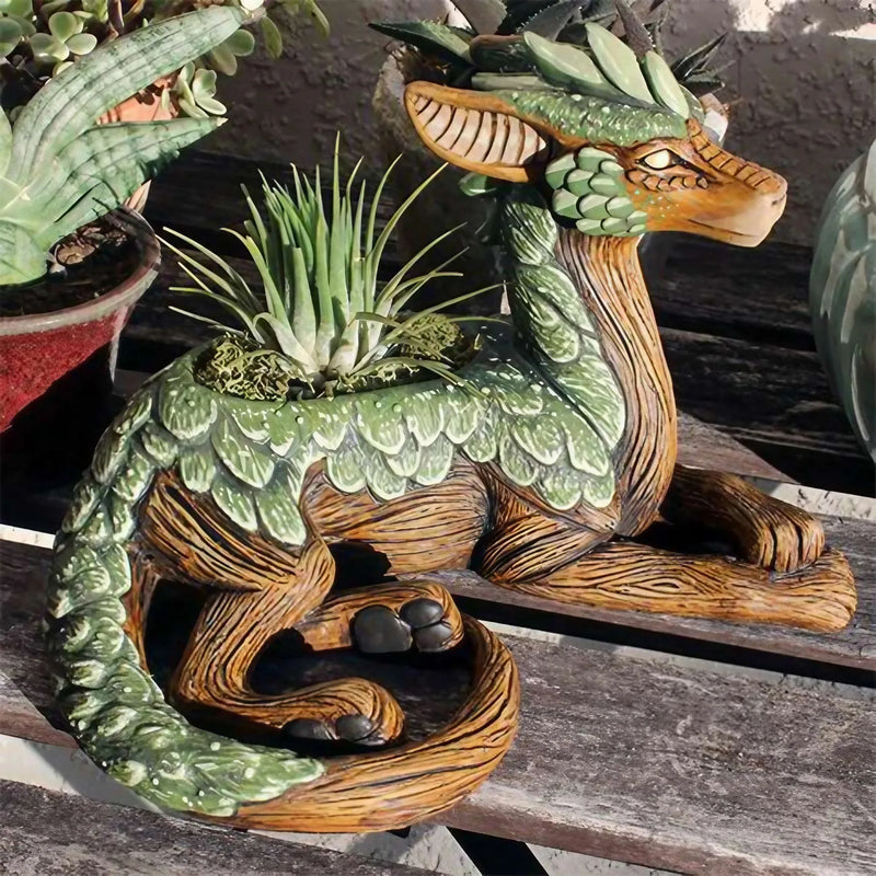 Plantador de árvore de dragão criativo, plantador suculento, estátua de jardim, presente de resina para amantes da natureza, perfeito para amigos e família