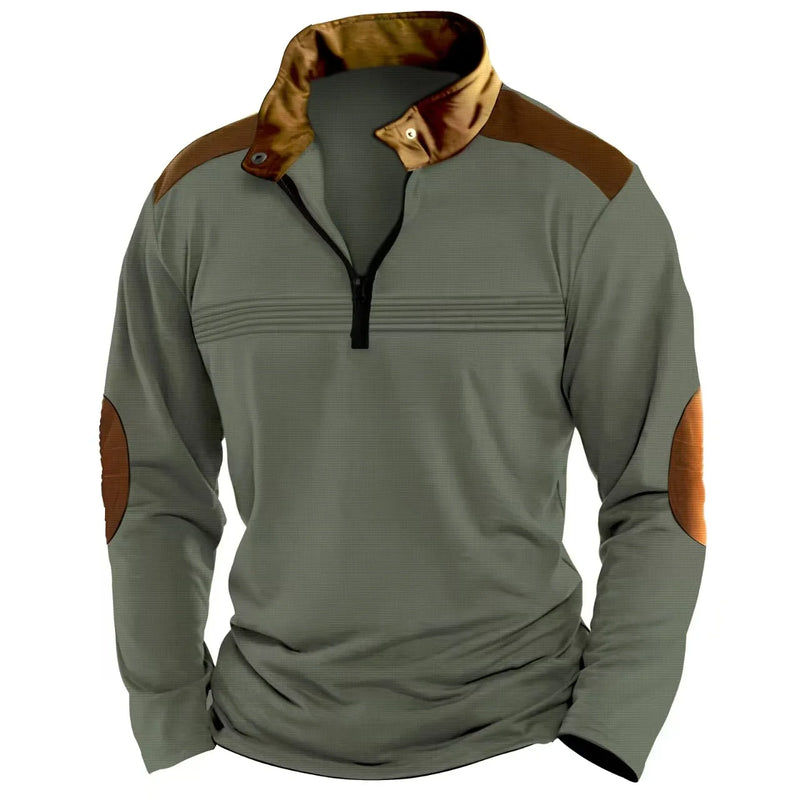 Outono/inverno moda todos os dias casual cor sólida zíper peito plissado listra retalhos confortável camisa polo de manga comprida