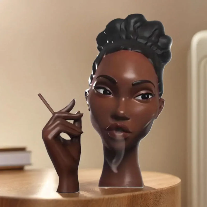 Novo queimador de incenso de cabeça, queimador de incenso de resina de rosto feminino preto nobre e 60 cones de incenso, exibição de artesanato para quarto e escritório