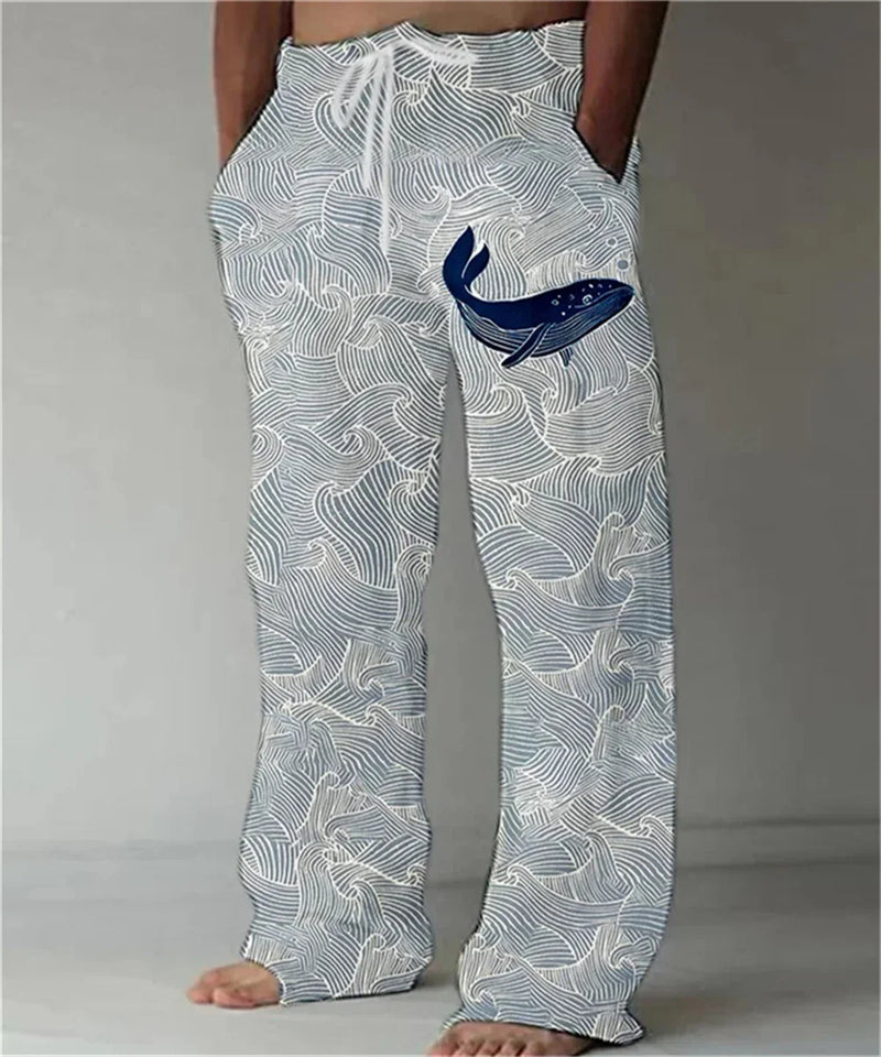 Calça de perna larga, fina com estampa 3D masculina, tamanho grande, reta, casual, além das fronteiras, nova, além das fronteiras, primavera e outono