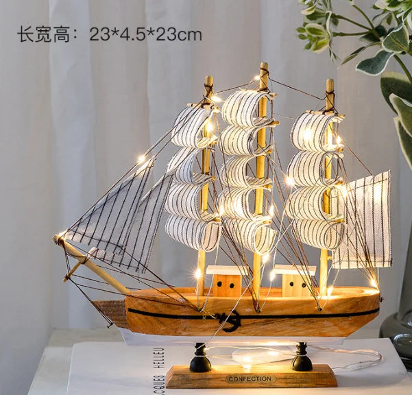 Modelo de veleiro de madeira para escritório e sala, decoração estilo mediterrâneo, artesanato criativo, vela suave, 1pc