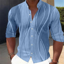 Camisa de gola geométrica com estampa gradiente masculina, manga comprida, vermelho, amarelo, azul, verde, ao ar livre, street fashion, casual