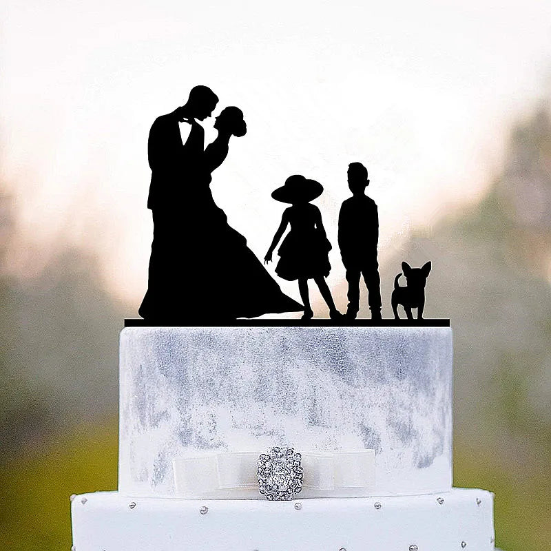 Topper do bolo do estilo familiar para crianças, aniversário do cão, decorações nupciais do chuveiro, decoração rústica do bolo, decoração do bolo do presente
