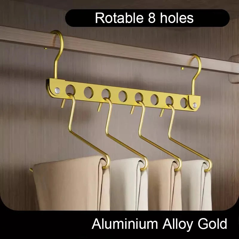 Rack de armazenamento com 8 buracos para cabide de roupas, liga de alumínio, ganchos mágicos rotativos, organizador, guarda-roupa, economizador de espaço