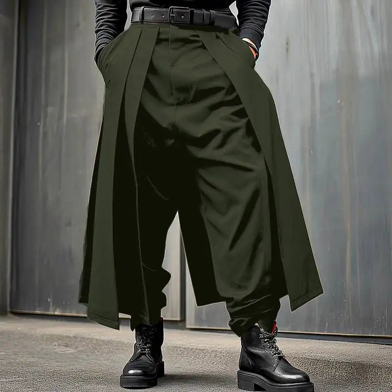 Incerun-calças plissadas soltas para homens, cor sólida, casual, perna larga, streetwear, moda