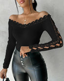 Encanto Casual – Blusa Sexy Ombro Caído com Renda