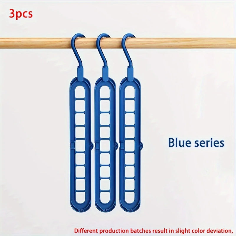 Plastic Foldable Space Saving Cabides, organizador de roupas, cabides resistentes para armário de quarto Wardrobe Home and dor, 9 buracos, 3pcs