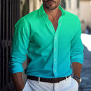 Moda Outono Gradiente Cores Camisa Dos Homens de Negócios Casuais Camisas de Botão de Manga Longa Dos Homens Slim Fit Lapela Camisas Roupas