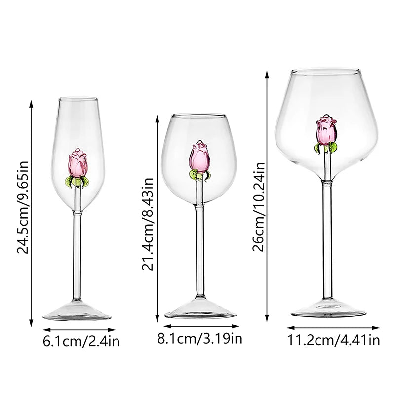 Criativo 3d rosa vidro rosa embutido vermelho branco copos de vinho copo drinkware cálice flauta champanhe doméstico adorável presente dos namorados