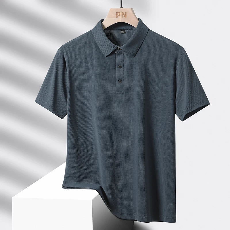 Tamanho grande 9xl 8xl verão de alta qualidade respirável moda manga curta secagem rápida preto azul vermelho náilon gelo seda polo camisas dos homens