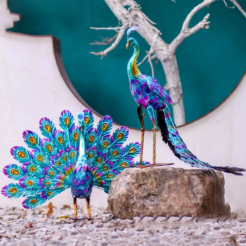 Escultura de pavão formato vívido estátua de pavão animal anti-oxidação decoração de jardim ornamento de pavão resistente ao desgaste