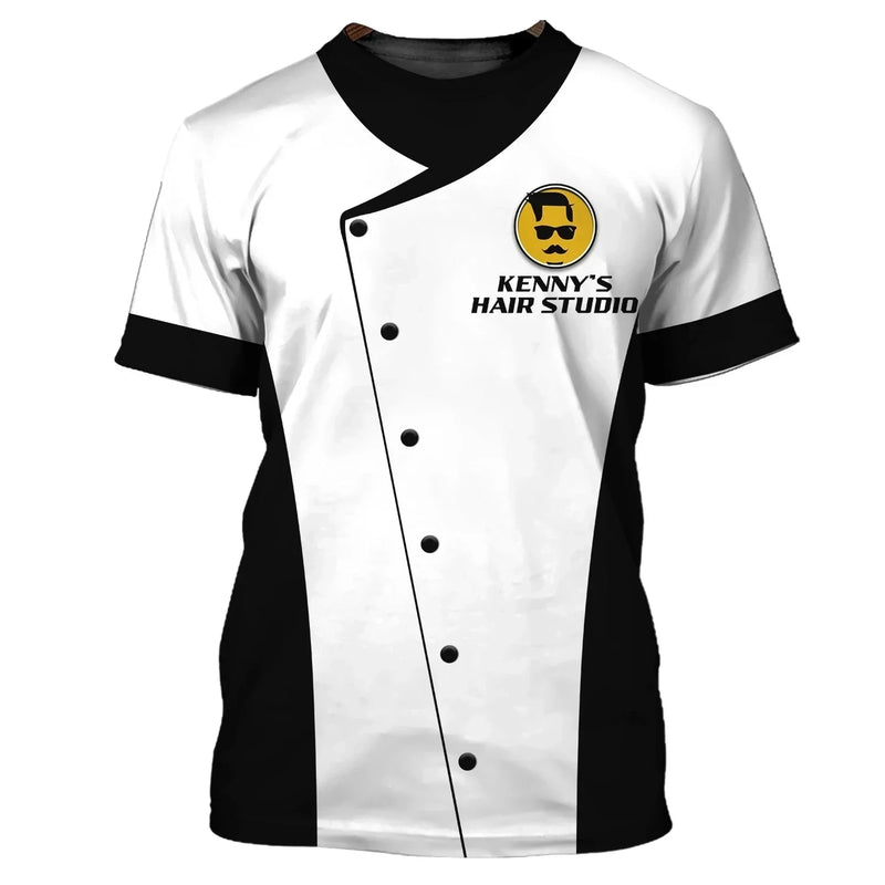 Camiseta para barbeiro masculina, camiseta casual com estampa 3D, personalidade hip hop, gola redonda, manga curta, moda verão