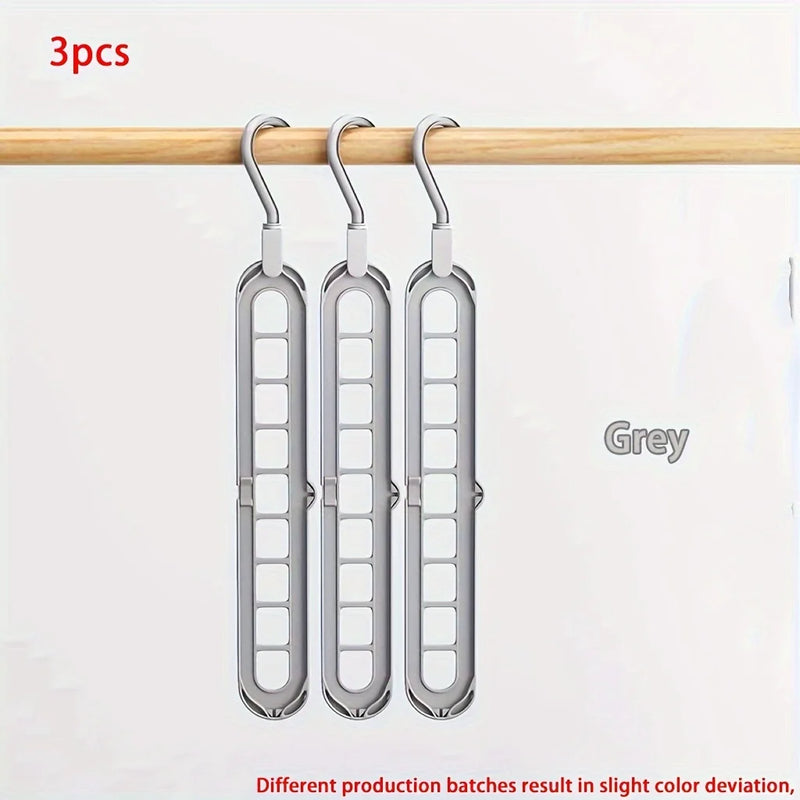 Plastic Foldable Space Saving Cabides, organizador de roupas, cabides resistentes para armário de quarto Wardrobe Home and dor, 9 buracos, 3pcs
