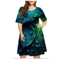 Vestido de gota de chuva verde verde feminino, manga curta, decote em O, solto, vestidos plus size, impressão 3D, mini, casual, moda verão, 5XL, 6XL