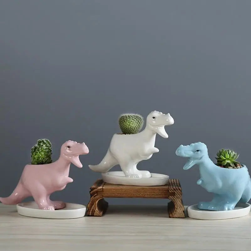 94pf Dinosaur Planter Pot para W/ Drenagem Bandeja Cacto Cactus Flor Contai