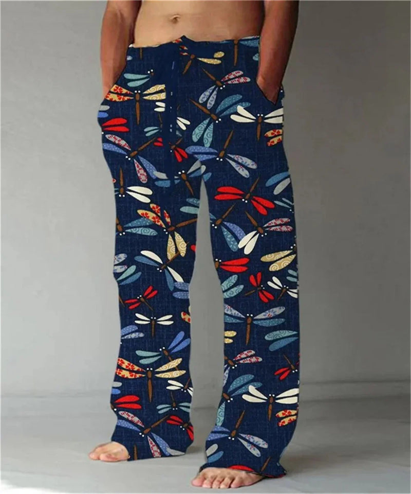 Calça de perna larga, fina com estampa 3D masculina, tamanho grande, reta, casual, além das fronteiras, nova, além das fronteiras, primavera e outono