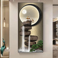 Estilo chinês Zen Pedra Golden Deer Canvas Pintura Wall Art, Rich Tree Posters, Fengshui Wall Art para decoração varanda, sem moldura