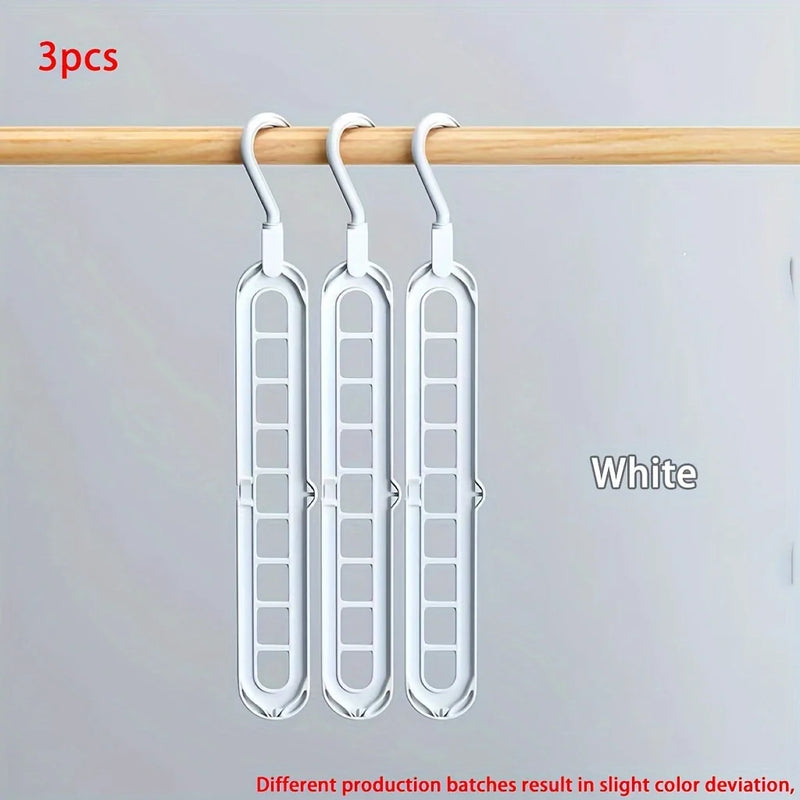 Plastic Foldable Space Saving Cabides, organizador de roupas, cabides resistentes para armário de quarto Wardrobe Home and dor, 9 buracos, 3pcs