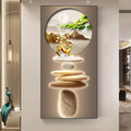 Estilo chinês Zen Pedra Golden Deer Canvas Pintura Wall Art, Rich Tree Posters, Fengshui Wall Art para decoração varanda, sem moldura