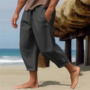 Bandagem de bolso grande calça grande masculina, calça harém solta, calça larga de linho masculina, calça casual masculina