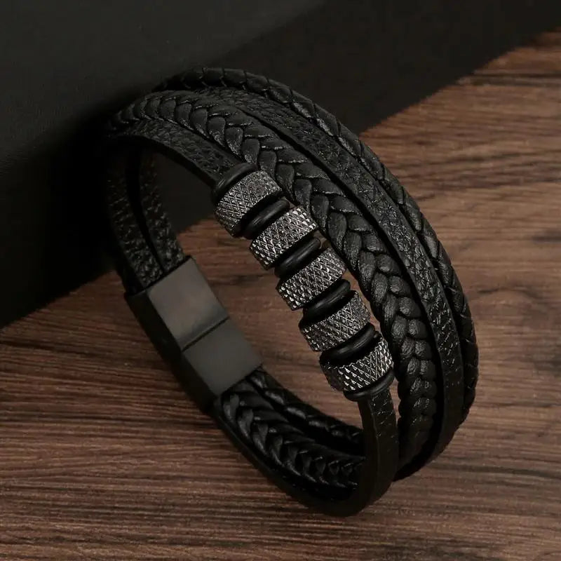 Pulseira Masculina Clássica Trançada Multi Camadas