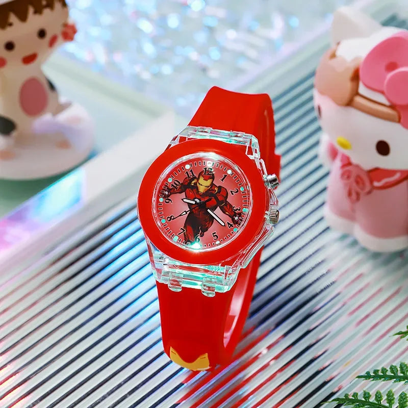 Disney-Relógio Infantil Minnie Spider Man, Boneca de Desenhos Animados, Relógio Eletrônico, Flash Light, Meninos, Meninas Birthday Festival Presentes