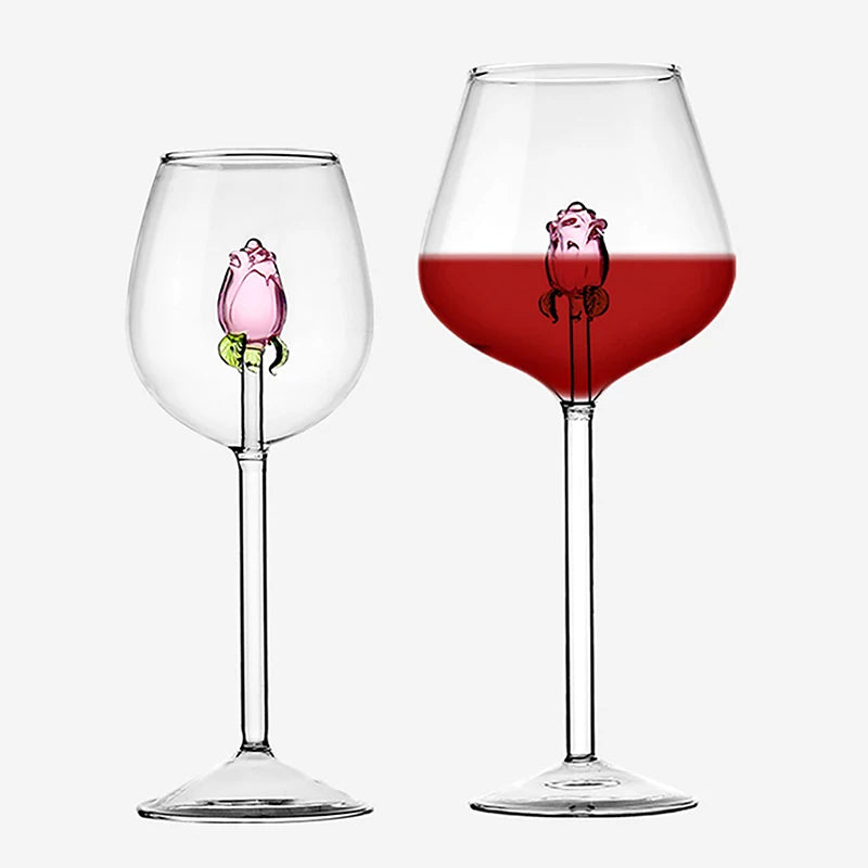 Criativo 3d rosa vidro rosa embutido vermelho branco copos de vinho copo drinkware cálice flauta champanhe doméstico adorável presente dos namorados