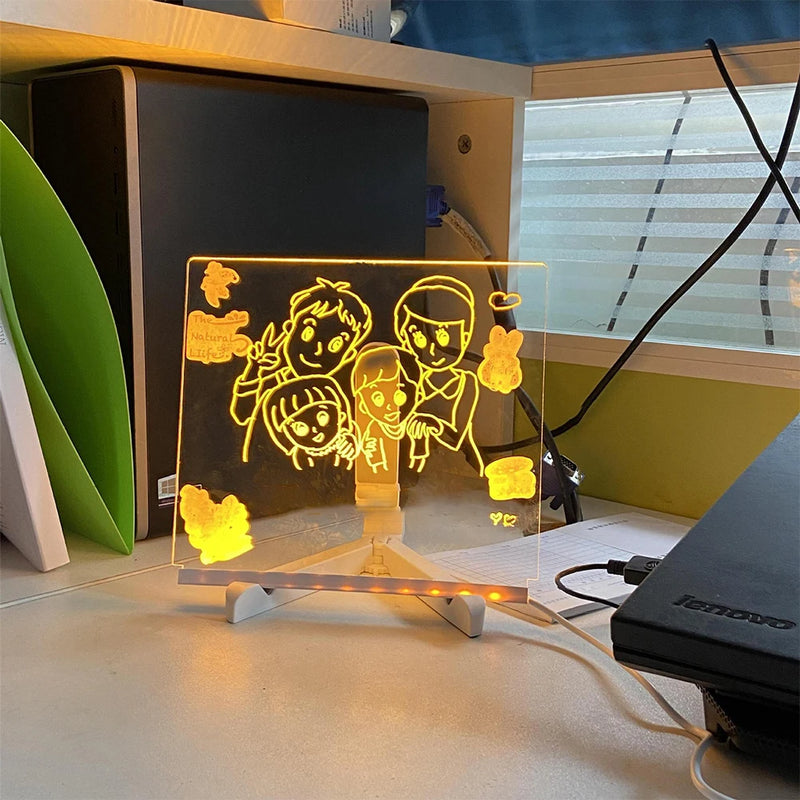 Ilumine placa de mensagem acrílica regravável diy crianças brilhante prancheta lâmpada de mensagem com 7 canetas coloridas