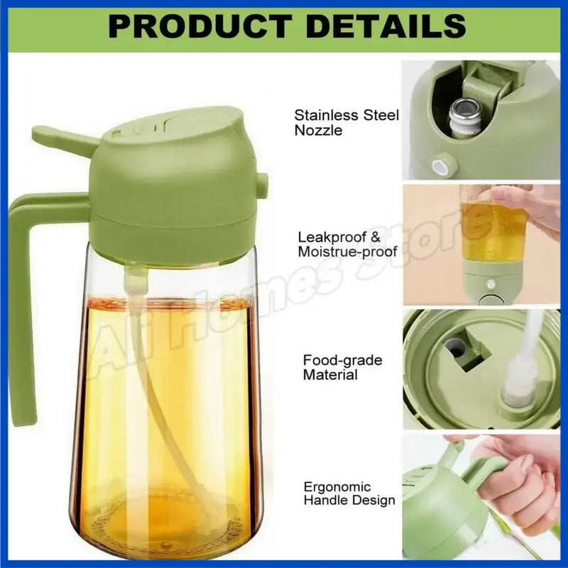 Garrafa dispensadora de óleo 2 em 1, 500ml, spray de plástico, pulverizador de óleo, frasco, galheteiro, churrasco, cozinha, assar, piquenique, ferramenta de cozinha