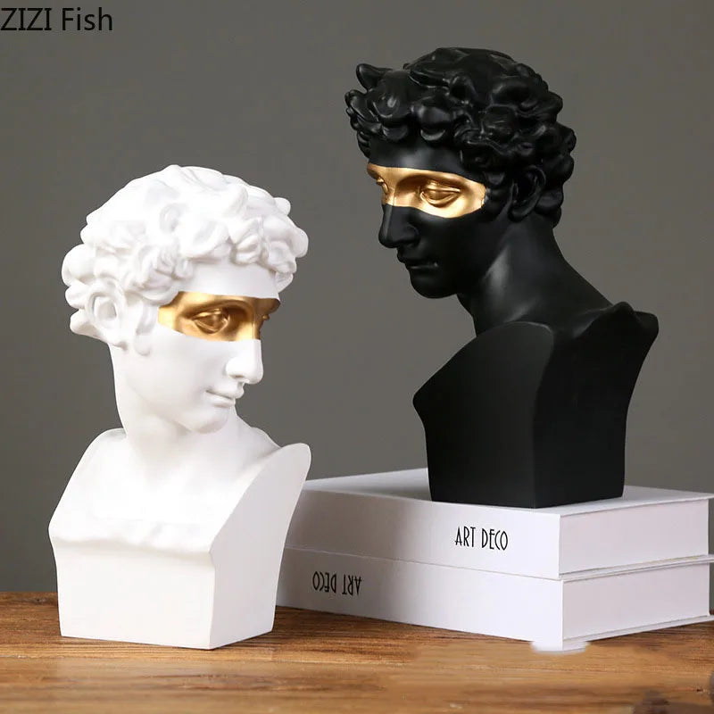 Banhado a ouro Máscara David Estátua Obra Caráter Resina Escultura Enfeites de Mesa Figuras Retrato Estátua Sala estar Decoração