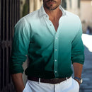 Moda Outono Gradiente Cores Camisa Dos Homens de Negócios Casuais Camisas de Botão de Manga Longa Dos Homens Slim Fit Lapela Camisas Roupas
