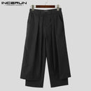 Incerun-calças plissadas soltas para homens, cor sólida, casual, perna larga, streetwear, moda