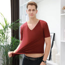 Camiseta de seda gelo masculina, manga curta, camisola regata com decote em v, colete respirável masculino, camiseta fina sem costura, camisola singlets musculação, verão