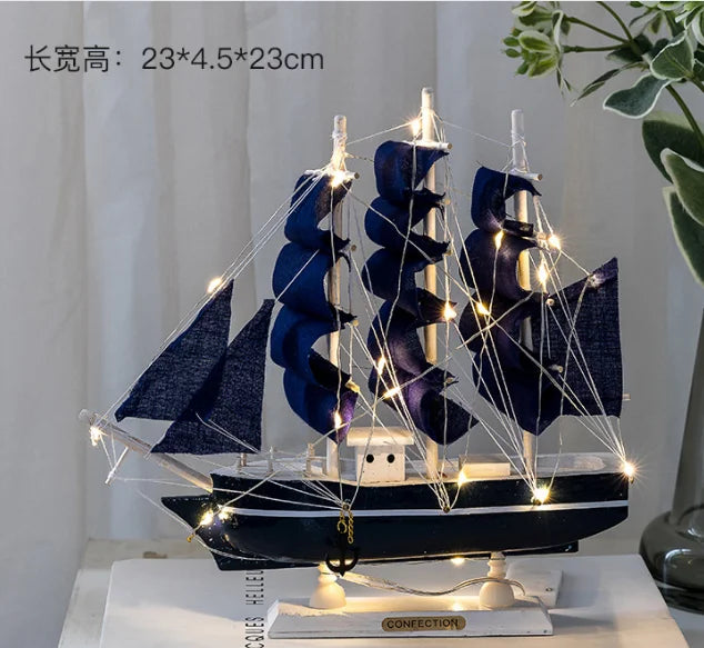 Modelo de veleiro de madeira para escritório e sala, decoração estilo mediterrâneo, artesanato criativo, vela suave, 1pc