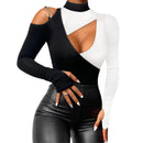 Top justo para mulheres, gola simulada, gola quadrada, camiseta com contas de costura em renda, coleção elegante de blusa sexy