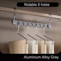 Rack de armazenamento com 8 buracos para cabide de roupas, liga de alumínio, ganchos mágicos rotativos, organizador, guarda-roupa, economizador de espaço
