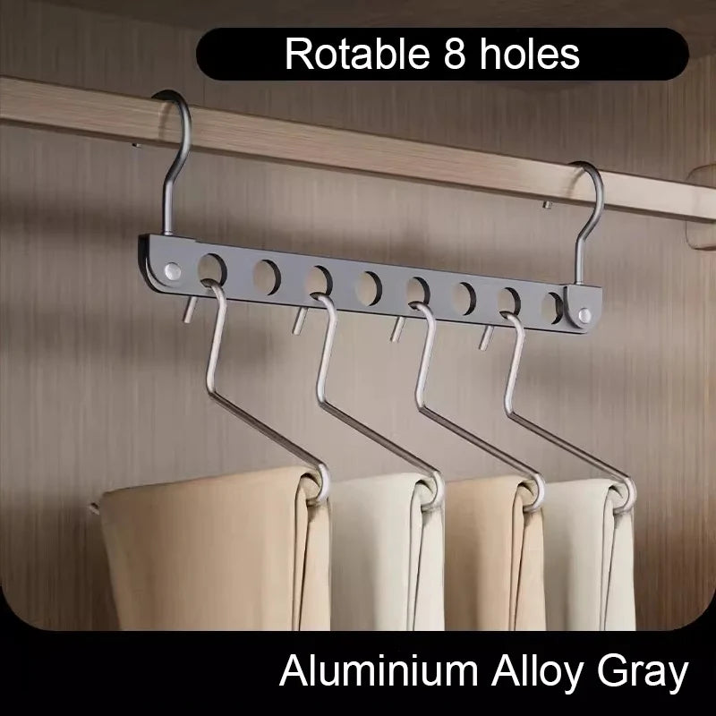 Rack de armazenamento com 8 buracos para cabide de roupas, liga de alumínio, ganchos mágicos rotativos, organizador, guarda-roupa, economizador de espaço